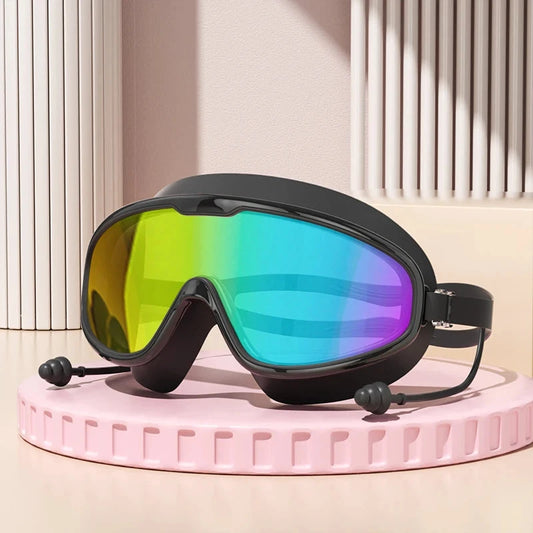 Anti-Fog Wide View Swimming Goggles – UV Protection & Earplugs Included