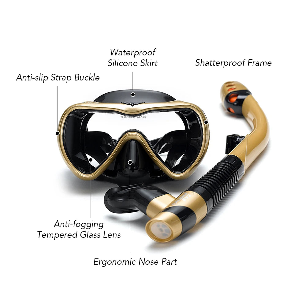 Leakproof Snorkel Set – Anti-Fog Diving Mask & Dry Top Snorkel