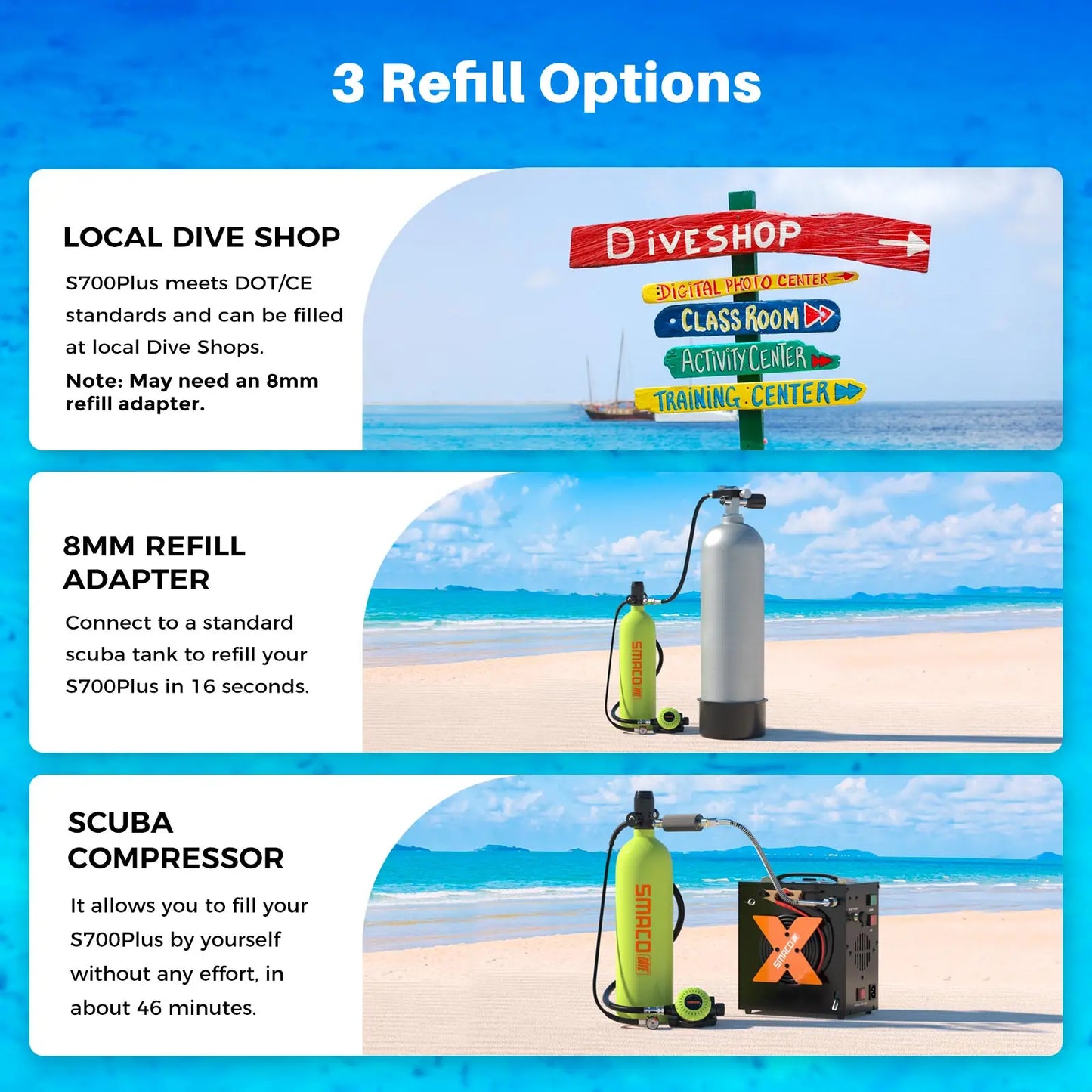 SMACO S700 Pro Mini Scuba Tank – 25-30 Minute Dive System