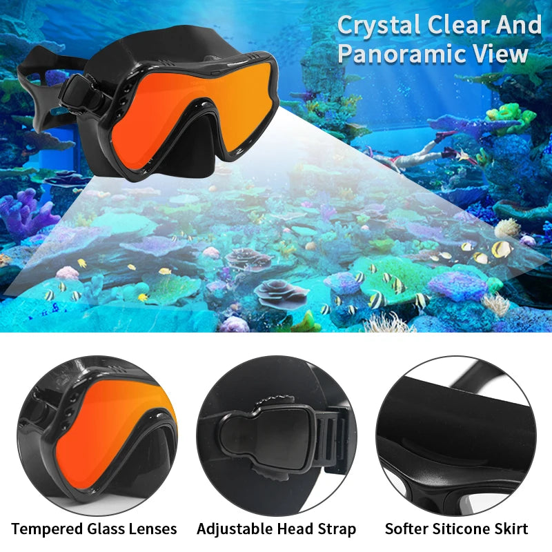 Mirrored Lens Diving Mask – Anti-Glare Snorkeling & Swimming Goggles