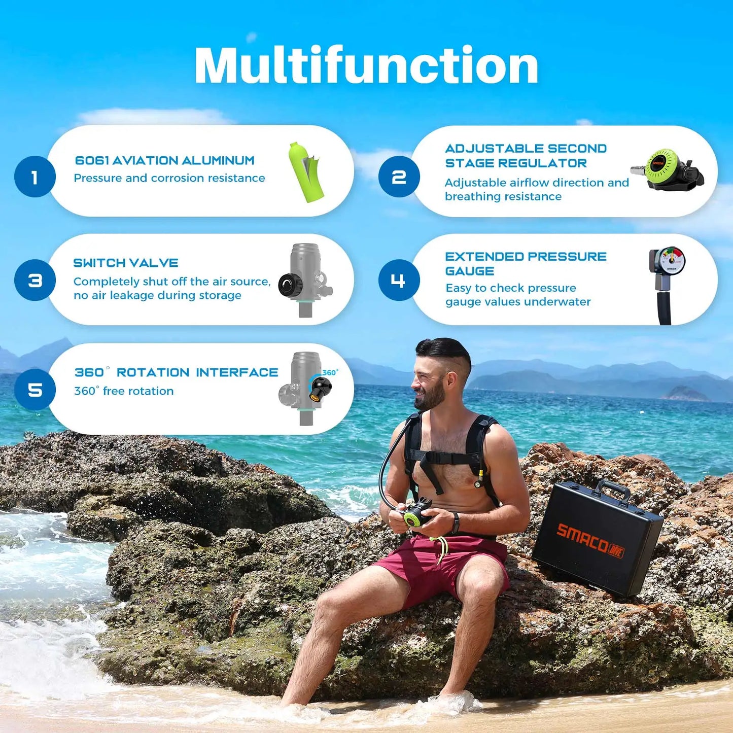 SMACO S700 Pro Mini Scuba Tank – 25-30 Minute Dive System