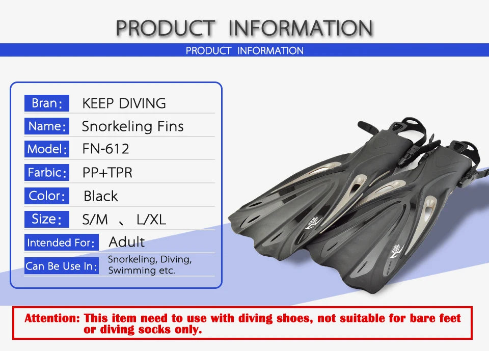KEEP DIVING Open Heel Long Fins – Professional Diving & Snorkeling Flippers