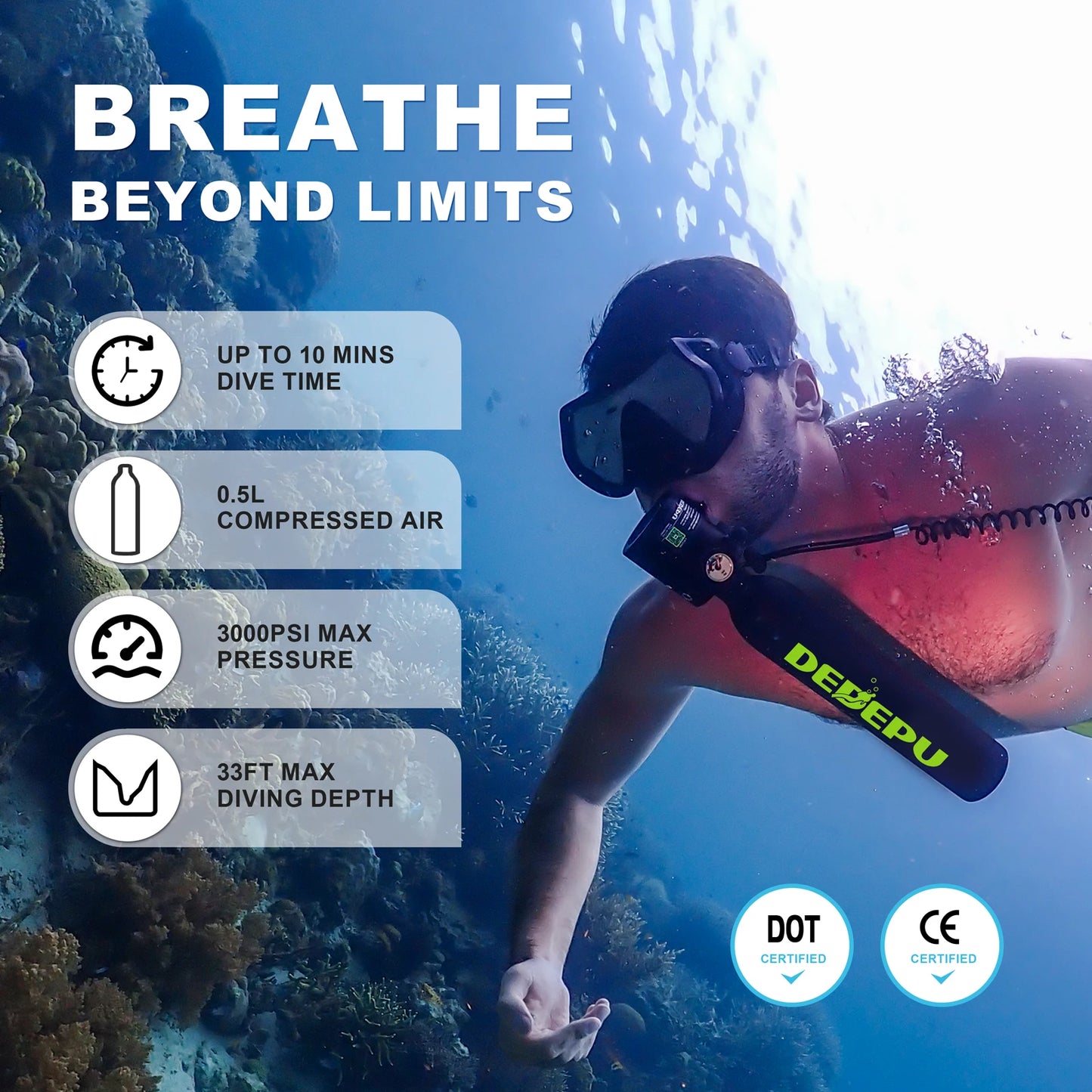 DEDEPU Portable Scuba Tank with Full Face Mask – Explore More Underwater