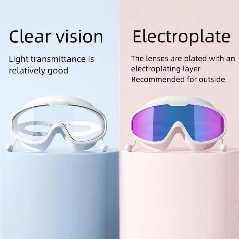 Anti-Fog Wide View Swimming Goggles – UV Protection & Earplugs Included